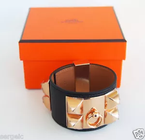 Neu authentisch HERMES CDC Collier de Chien SCHWARZ Bitter Roségold Hardware S - Bild 1 von 9