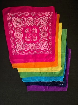 Set of 14 Neon Rainbow Bandanas (2 of Each Color) - Great for Crafting! ~20" Sq. - Image 1 of 4