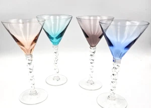 Colored Martini CordialTwist Stem Hand Blown Barware Set of 4* Read* - Picture 1 of 6