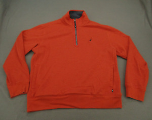 Nautica Sweater Mens Large Orange Quarter Zip Logo Collared Adult L