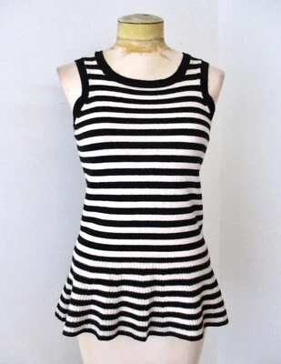 Red Label Saks черный белый полоски 100% кашемир бак свитер пеплум оборки S - Изображение 1 из 4