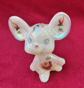 Fenton Ratón Iridiscente Blanco Opalescente Rosa Diseño Floral Firmado - Imagen 1 de 11