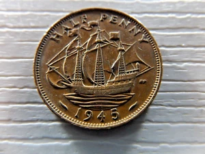UK GREAT BRITAIN 1945 Half Penny - Picture 1 of 2