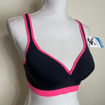 Youmita Athletic Sports Bra PADDED Wireless Keyhole Racerback BLACK Purple Lined - Image 1 of 4