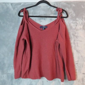 DENIM 24/7 Sweater Womens 1X 22 24 Rose Red Mauve Cold Shoulder Wool Blend Knit - Picture 1 of 8