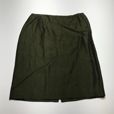 Kate Hill 小号裙子女式 8P 码绿色直亚麻混纺高腰 — 第 1/4 张图片