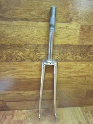 NOS VINTAGE 1" x 9" THREADED LUGGED STEEL 27" ROAD FORK - CHROME - Image 1 of 4