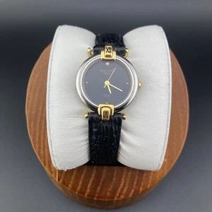 Vtg Pierre Cardin Ladies 25mm Watch Silver & Gold Tone Black Dial Swiss - RUNS - Picture 1 of 19