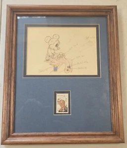New Framed Disney Mickey Mouse Postcard Print & 6 cent Walt Disney USA Stamp - Picture 1 of 4