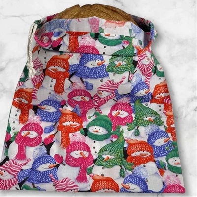 Рождественский снеговик ручной работы хлопок льняной хлеб сумка, закваски бисер хранения - Изображение 1 из 4