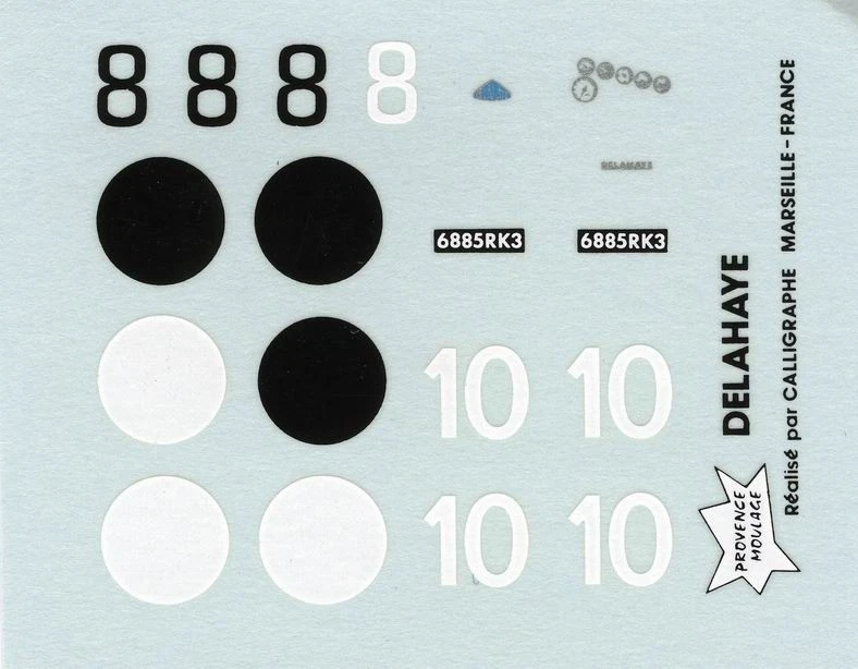 DELAHAYE 135 CS  LE MANS 1937 N°8  / 10  STARTER  DECALS 1/43 - Immagine 1 di 1
