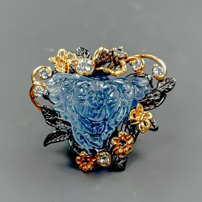 Broche de aguamarina natural tallado en joyería 28 quilates plata de ley 925/NB29573 Foto 1 de 4