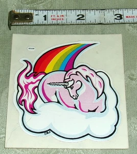 Vintage 80's BJ Decal Specialties Vinyl Pink Unicorn Rainbow Sticker 1 - Picture 1 of 1