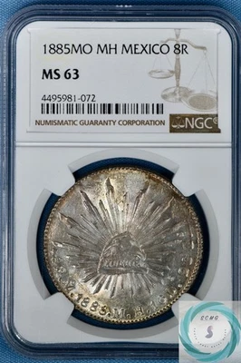 1885-Mo MH México 8 Reales NGC MS 63 KM #377.10 - ¡¡Brillante Oro Ámbar!!! Foto 1 de 4