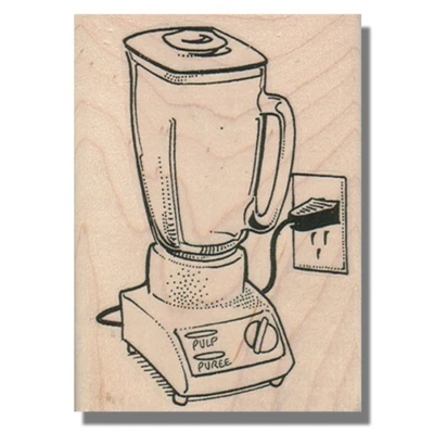 Sello de goma montado en madera, licuadora de alimentos, bebida, comer, cocina, retro, cocina, máquina Foto 1 de 2
