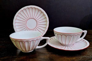 Harbor East Red & White Striped Tea Cup and Saucer Set Of 2 - Picture 1 of 8