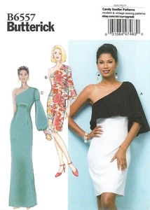 Butterick B6557 One-Shoulder Dress w Contrast Cape Sz 14-22 UNCUT Pattern - Picture 1 of 4