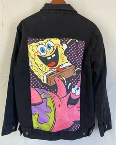 New Sponge Bob Square Pants Patrick Party Nickelodeon Black Denim Jean Jacket L - Picture 1 of 4
