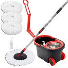 Spin Mop And Bucket Set With Wringer,3 Washable Replacement Microfiber Mops Head