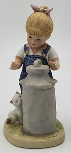 "Homco Denim Days #1501 1985 ""Morning Chores"" niña/gatito 3""x3""x5,5"" - usado - Imagen 1 de 7