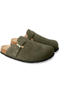 Meixiemei le Women's Suede Clogs Leather Mules Cork Footbed Sandals Size (43) - Picture 1 of 6