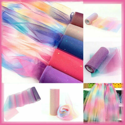 10 Yard Rainbow Glitter Craft Fabric Tutu Tulle Roll Soft Netting Wedding Decor - Image 1 of 4