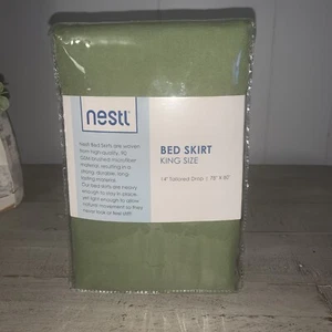 Hotel Luxury Pleated Tailored Bed Skirt - 14” Drop Dust Ruffle, King - Sage - Picture 1 of 2