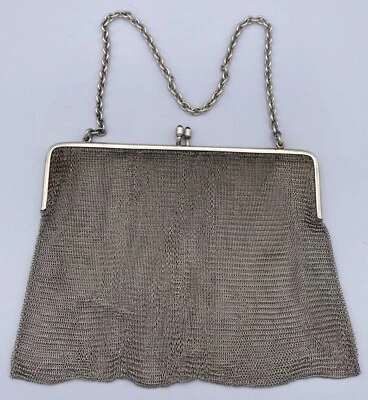 Bolsa de mão vintage 900 moedas prata corrente correio malha - Imagem 1 de 4