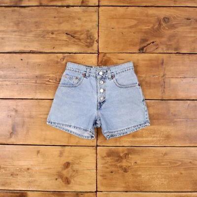 Vintage Levi's Denim Shorts 26 Levis Hemmed USA Made 90s Jorts Light Wash Blue - Image 1 of 4