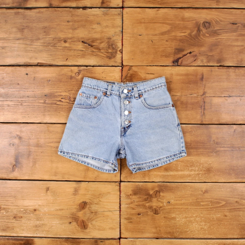 Vintage Levi's Denim Shorts 26 Levis Hemmed USA Made 90s Jorts Light Wash Blue - Image 1 of 4