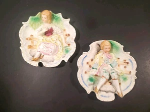 Vintage 3D Set of 2 Victorian Plates Man& Woman Japan Wall Decor FLAWED READ - Picture 1 of 13