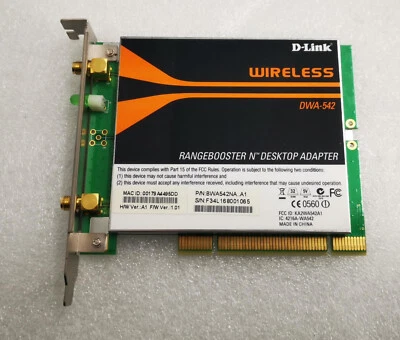 D-Link RANGEBOOSTER N DESKTOP WIFI PCI ADAPTER DWA-542 300Mbps - O42 - Image 1 of 4