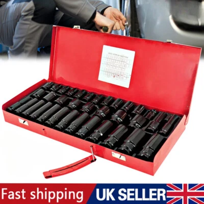 35 Piece Heavy Duty Car Truck Deep Impact Socket Set 1/2" Drive 8mm-32mm Metric - Image 1 of 4