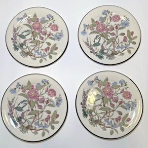 4 Bread Butter Plates Gorham FAIRMEADOWS Bone China Silver Trim Floral Vtg Set - Picture 1 of 7