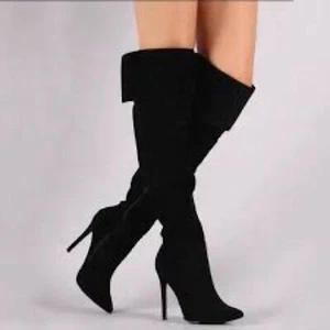Women’s Wild Diva Black Suede Over Knee Boots Size 6 US! - Picture 1 of 8