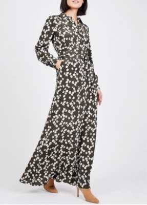 Vestido largo Juicy Couture seda verde oliva flor de cerezo Foto 1 de 4