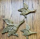 Vtg Lot of 3 1970s Flying Ducks Wall Hanging Geese Decor Art MCM Cast Metal