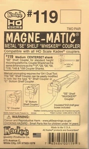 HO Scale Kadee #119 SE Shelf Whisker Metal Couplers Medium 9/32" Centerset Shank - Picture 1 of 3