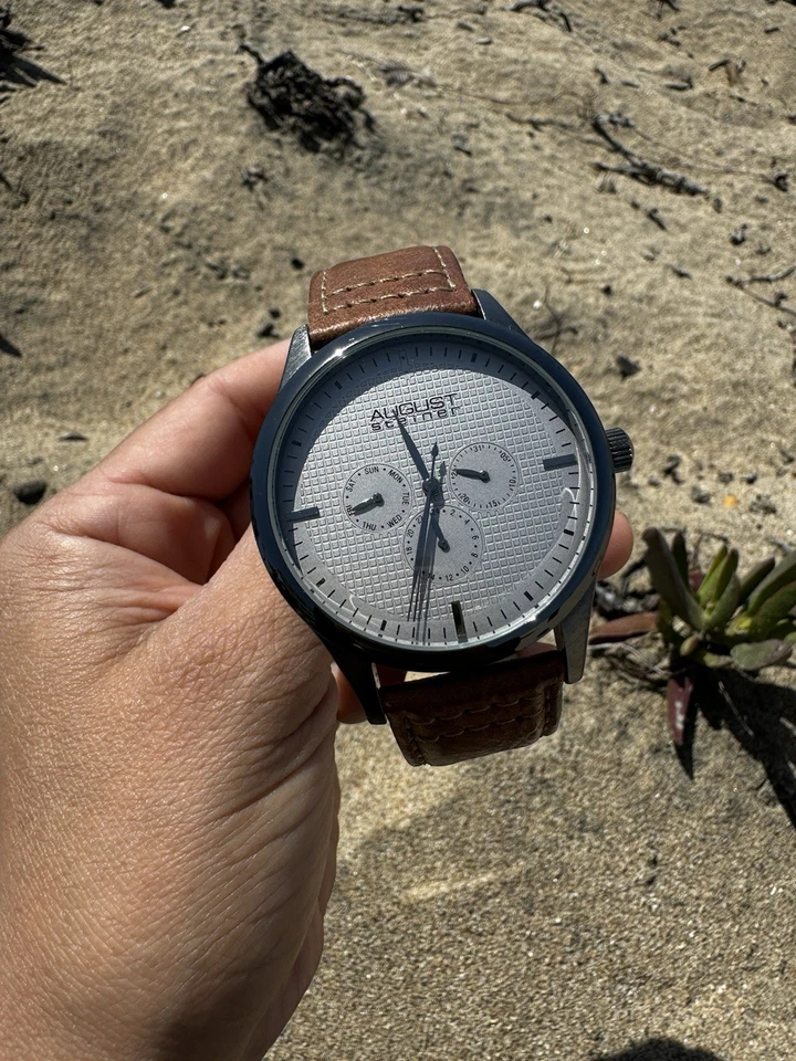 Men's August Steiner Watch - Brown Strap/Silver & Black Dial - Image 1 of 4