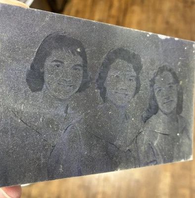 Vtg 3 Young Woman School Girl Students Newspaper Printing Printer Plate Block - Image 1 of 4