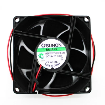 Sunon DC24V 1.2W 2600RPM 33CFM 80x80x25mm Fan w/ 2-Wire Leads ME80252V3-000U-A99 - Image 1 of 2