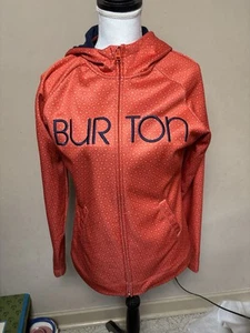 Burton Hoodie Sweatshirt Womens Large Zip Up Fleece Lined orange polka dot - Picture 1 of 11