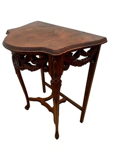 French Victorian Demilune Console Table Hand Carved Petite size Mahogany - Picture 1 of 10