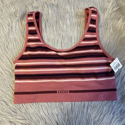 Sujetador deportivo inalámbrico IZOD para mujer talla mediana rosa sin aros elástico Foto 1 de 4