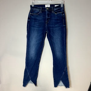 Frame Womens Sz 28 Le High Straight Jeans Cropped Ankle Dark Wash Frayed Cuffs - Picture 1 of 6
