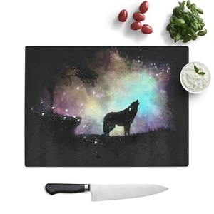 Howling Wolf With A Galaxy Forest Chopping Board Kitchen Glass Worktop Saver - Picture 1 of 6