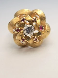 Antique 14k Gold Proud Natural Diamond / Ruby Ring Sz 6 3/4 Mint Condition - Picture 1 of 18
