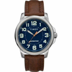 Timex TW4B16000, Men's "Expedition Field" Brown Leather Watch, Blue Dial, NEW - Picture 1 of 2