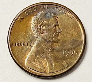 1990 Wide AM No Mint Mark Lincoln One Cent Circulated Error Coin, 2.5G - Picture 1 of 12