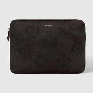 Kate Spade Slim Neoprene Laptop Sleeve 13” Matte Black/Gold Floral Detail - Picture 1 of 7